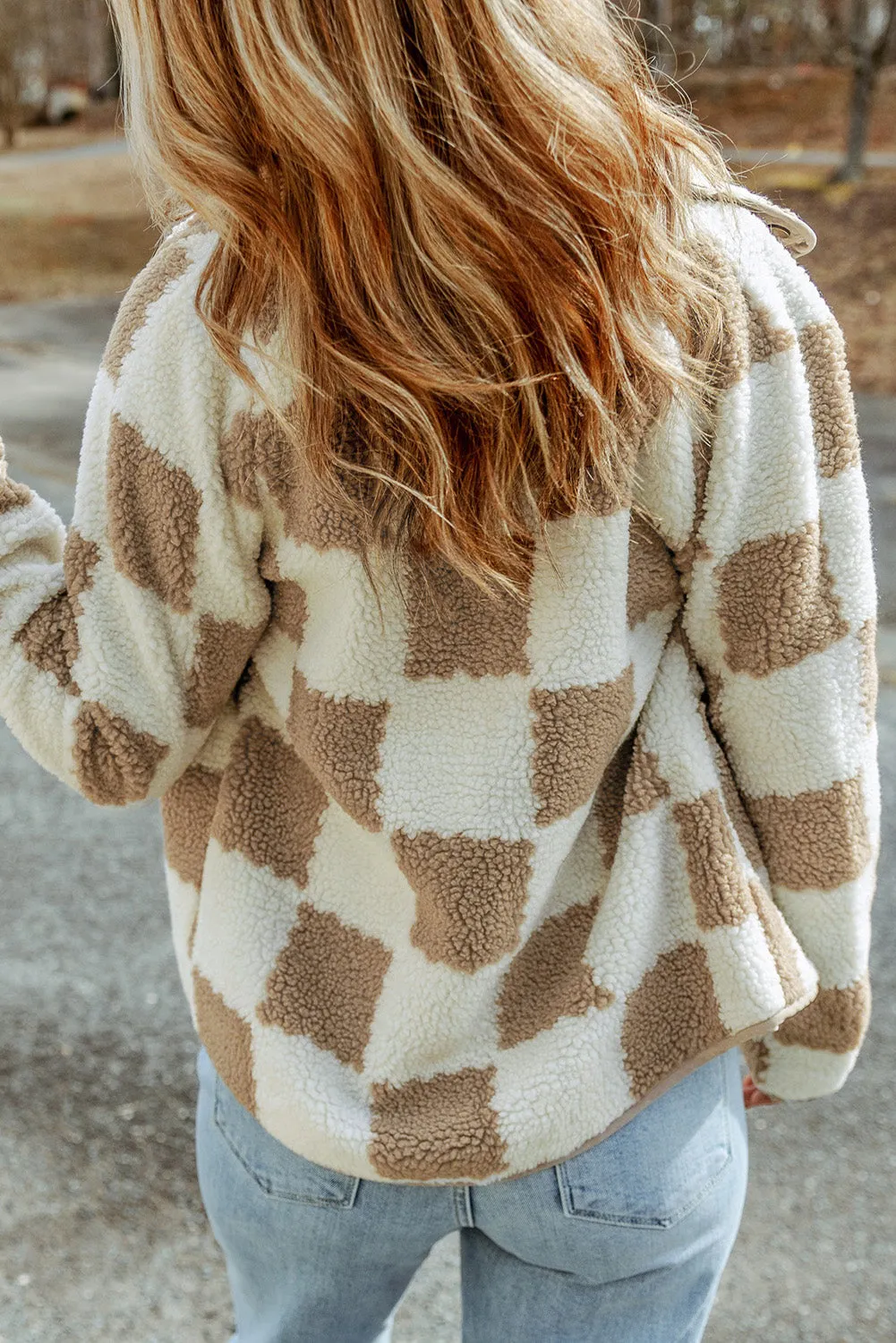 Ivyshape | Brown Plaid Sherpa Jacket