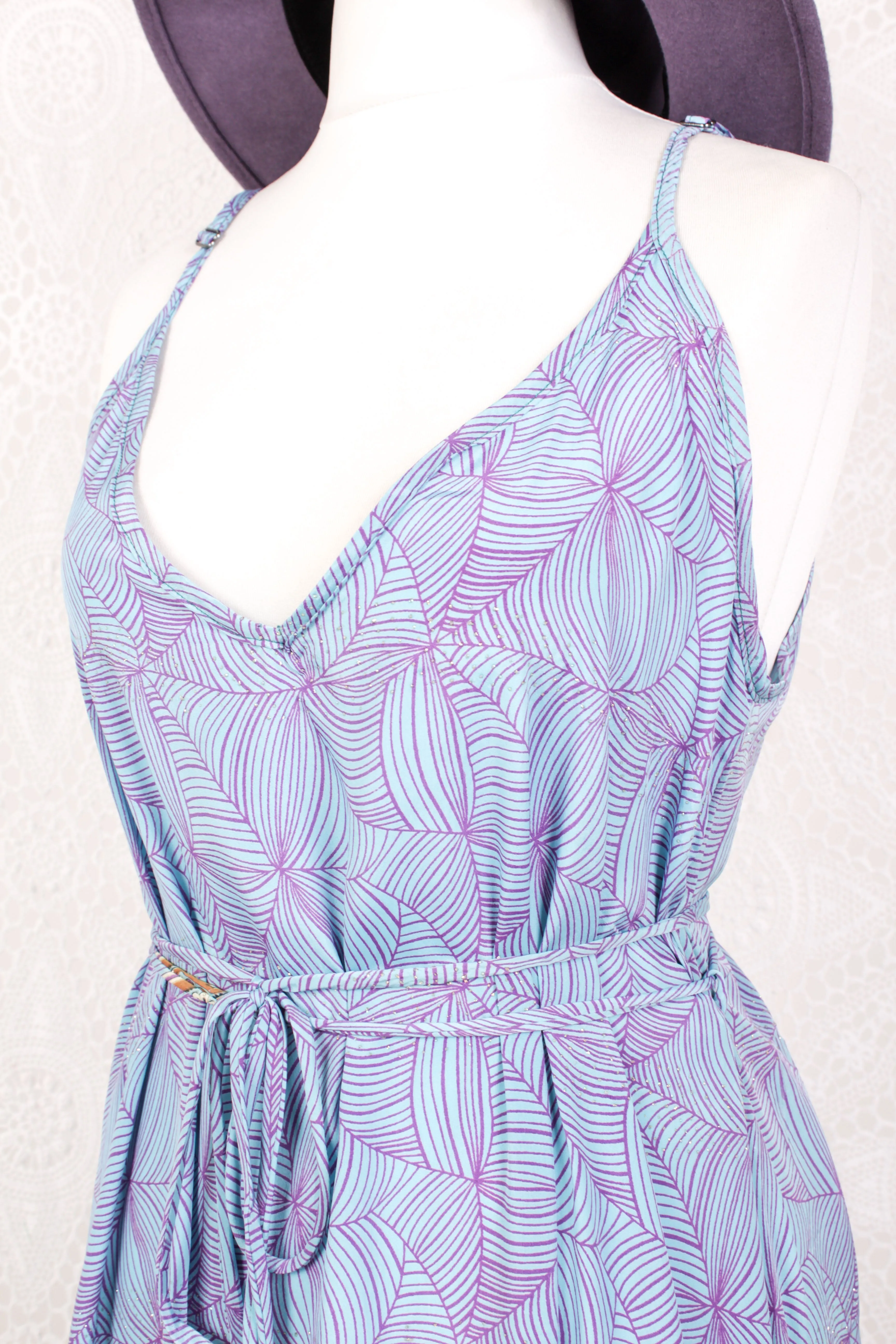 Jamie Dress - Indian Sari Slip Dress - Sky Blue & Sweet Violet Sparkle - Size S/M