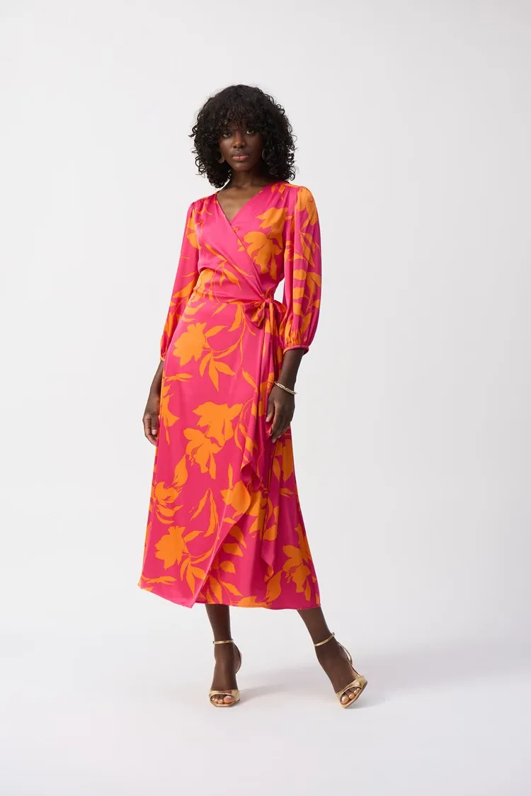 JOSEPH RIBKOFF | Satin Floral Print Wrap Dress 251906