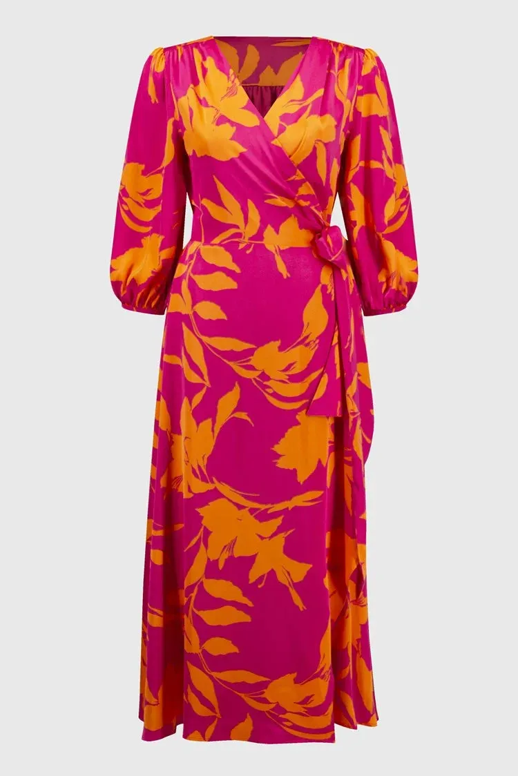 JOSEPH RIBKOFF | Satin Floral Print Wrap Dress 251906