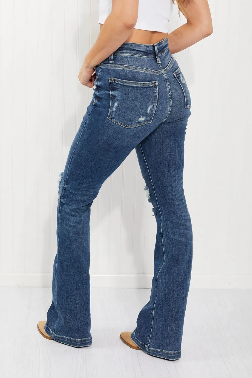 Judy Blue Ophelia Full Size Mid-Rise Destroyed Flare Jeans