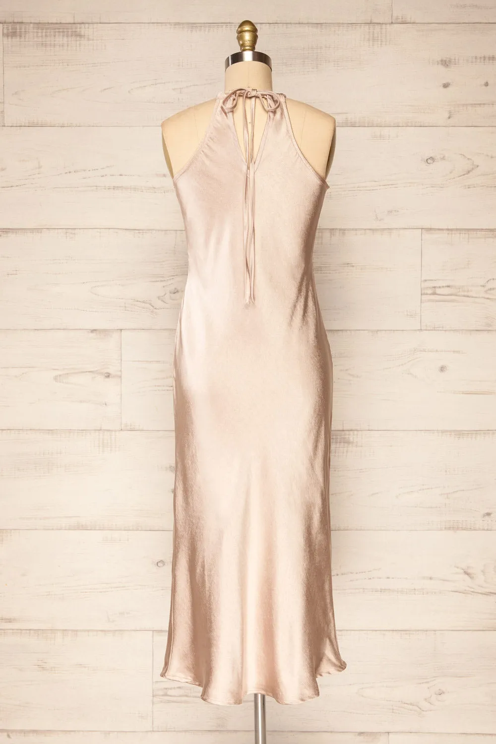 Kenaka Beige | Satin Midi Halter Dress