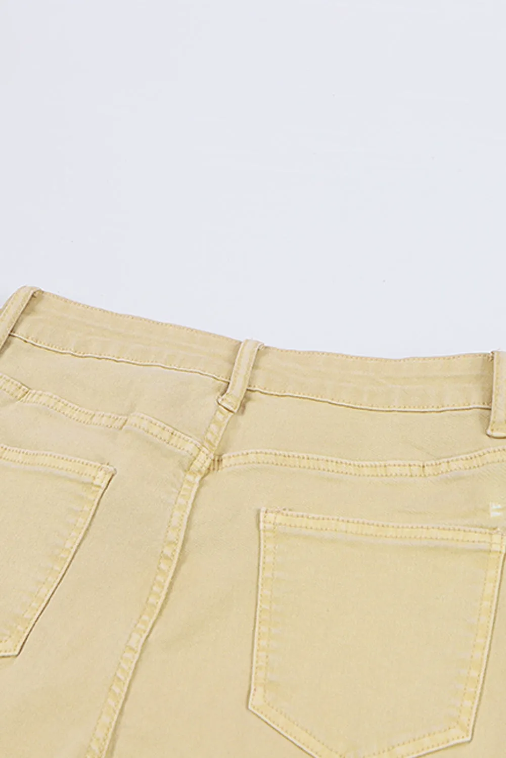 Khaki Raw Edge Mid Waist Flared Jeans