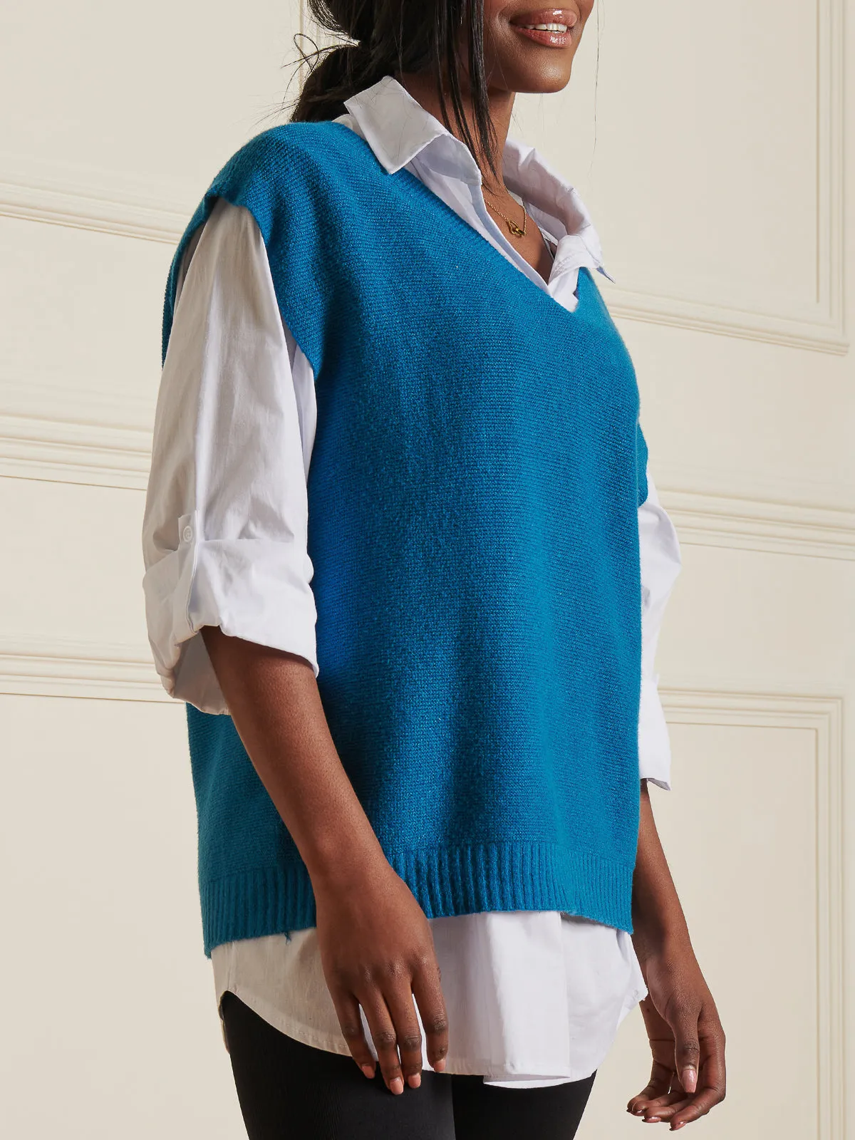 Knitted V-Neck Jumper Vest, Teal