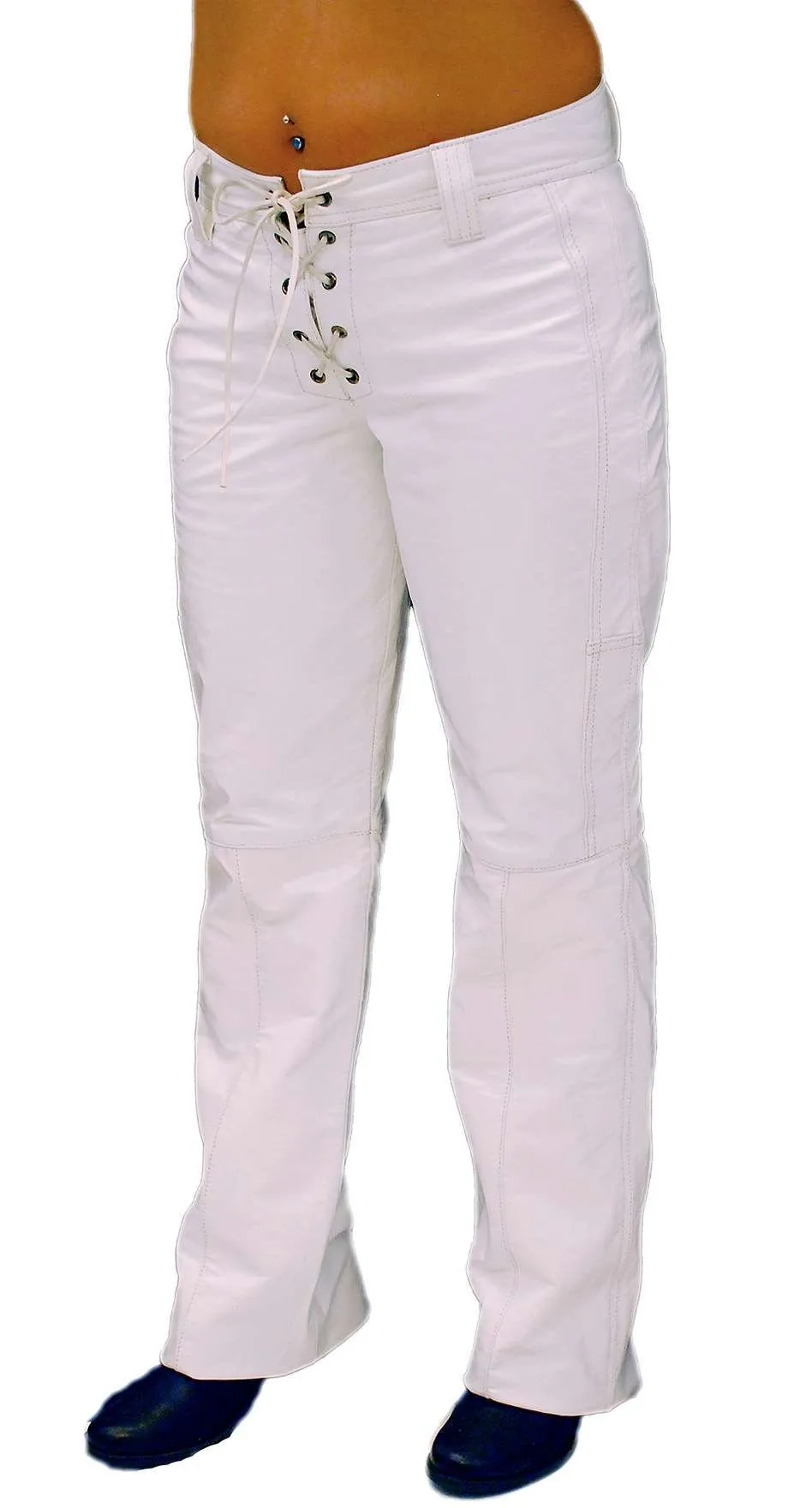 Lace Up White Leather Pants for Women #LP504LW ()