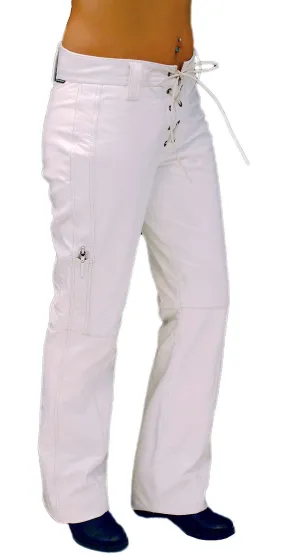 Lace Up White Leather Pants for Women #LP504LW ()