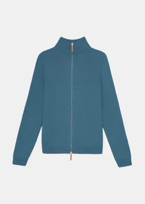 LAFAYETTE 148 Cotton Silk Tape Knit Bomber Sweater - Slate Blue