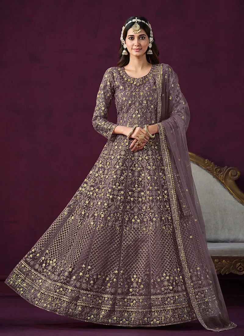 Lavender Sequence Embroidery Designer Anarkali Suit