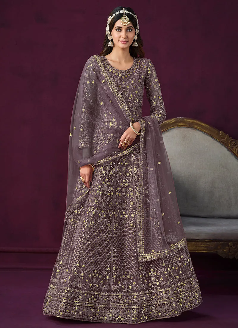 Lavender Sequence Embroidery Designer Anarkali Suit