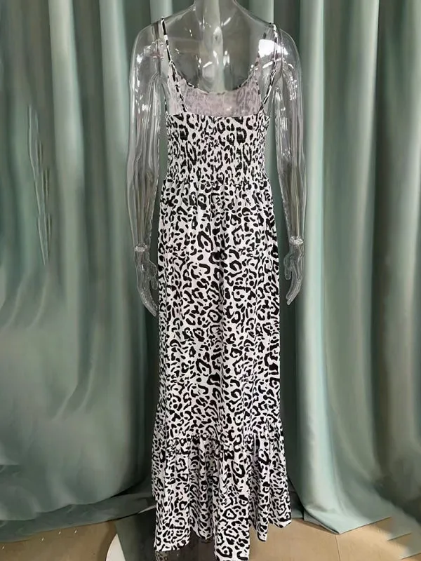 Leopard Print Casual Maxi Sundress Cami Summer Dress