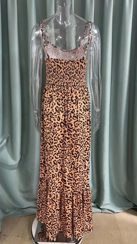 Leopard Print Casual Maxi Sundress Cami Summer Dress