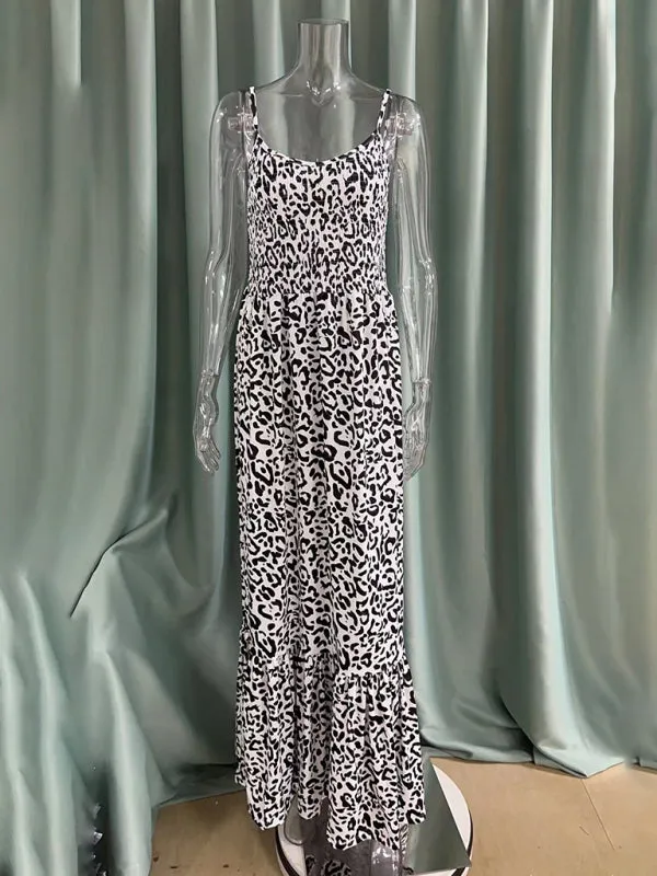 Leopard Print Casual Maxi Sundress Cami Summer Dress