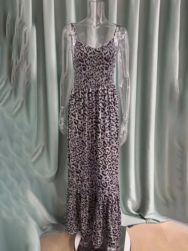 Leopard Print Casual Maxi Sundress Cami Summer Dress