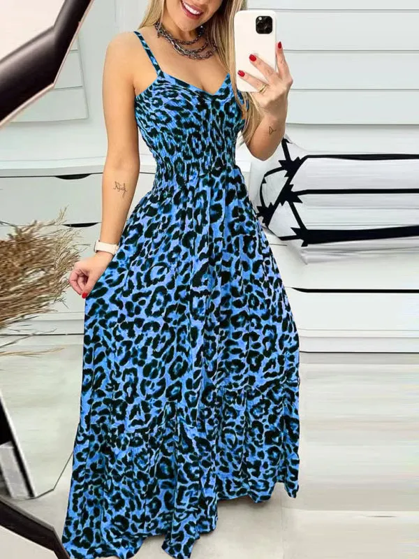 Leopard Print Casual Maxi Sundress Cami Summer Dress