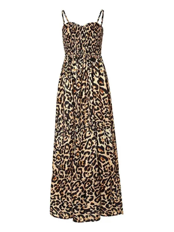 Leopard Print Casual Maxi Sundress Cami Summer Dress