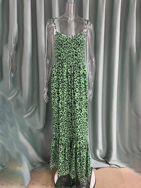 Leopard Print Casual Maxi Sundress Cami Summer Dress