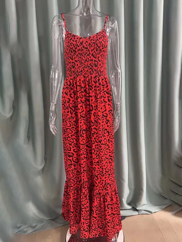 Leopard Print Casual Maxi Sundress Cami Summer Dress