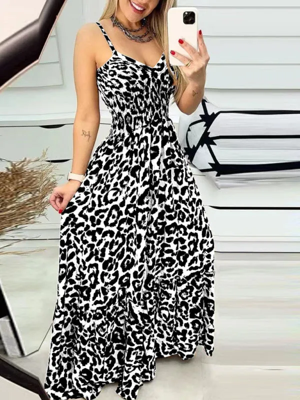 Leopard Print Casual Maxi Sundress Cami Summer Dress