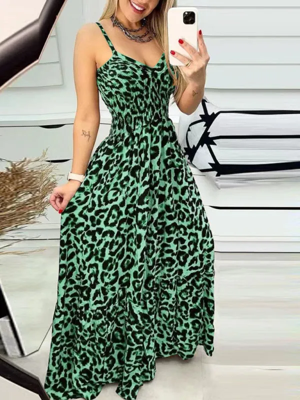 Leopard Print Casual Maxi Sundress Cami Summer Dress