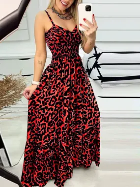 Leopard Print Casual Maxi Sundress Cami Summer Dress