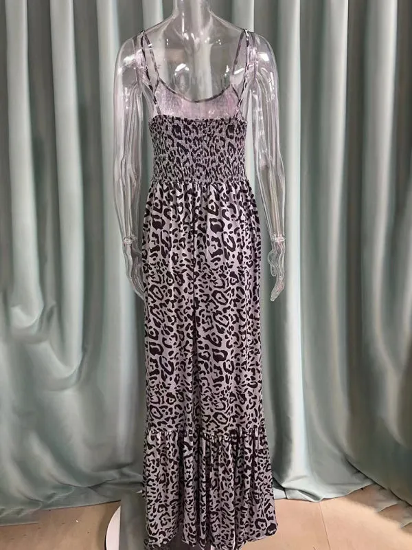 Leopard Print Casual Maxi Sundress Cami Summer Dress