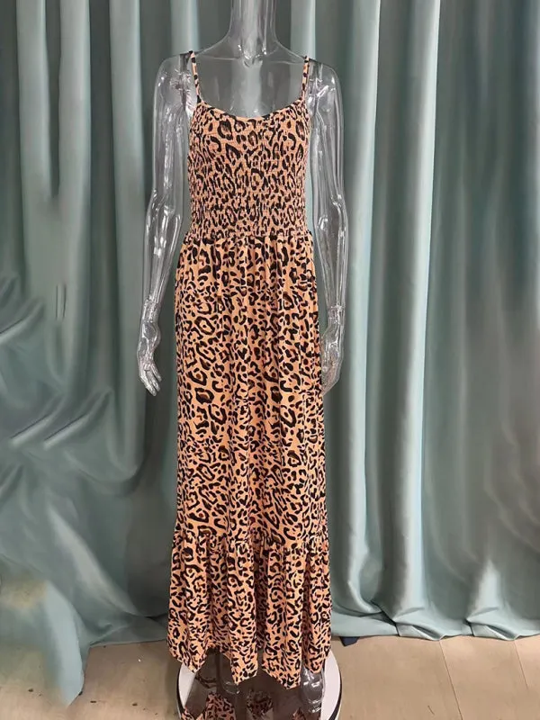 Leopard Print Casual Maxi Sundress Cami Summer Dress