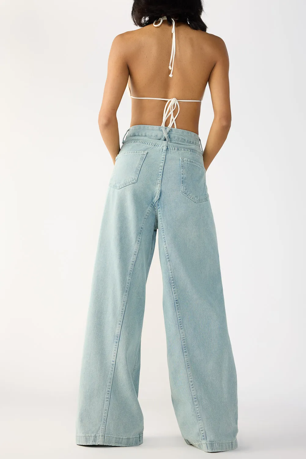 Light Blue Denim Flared Korean Pants