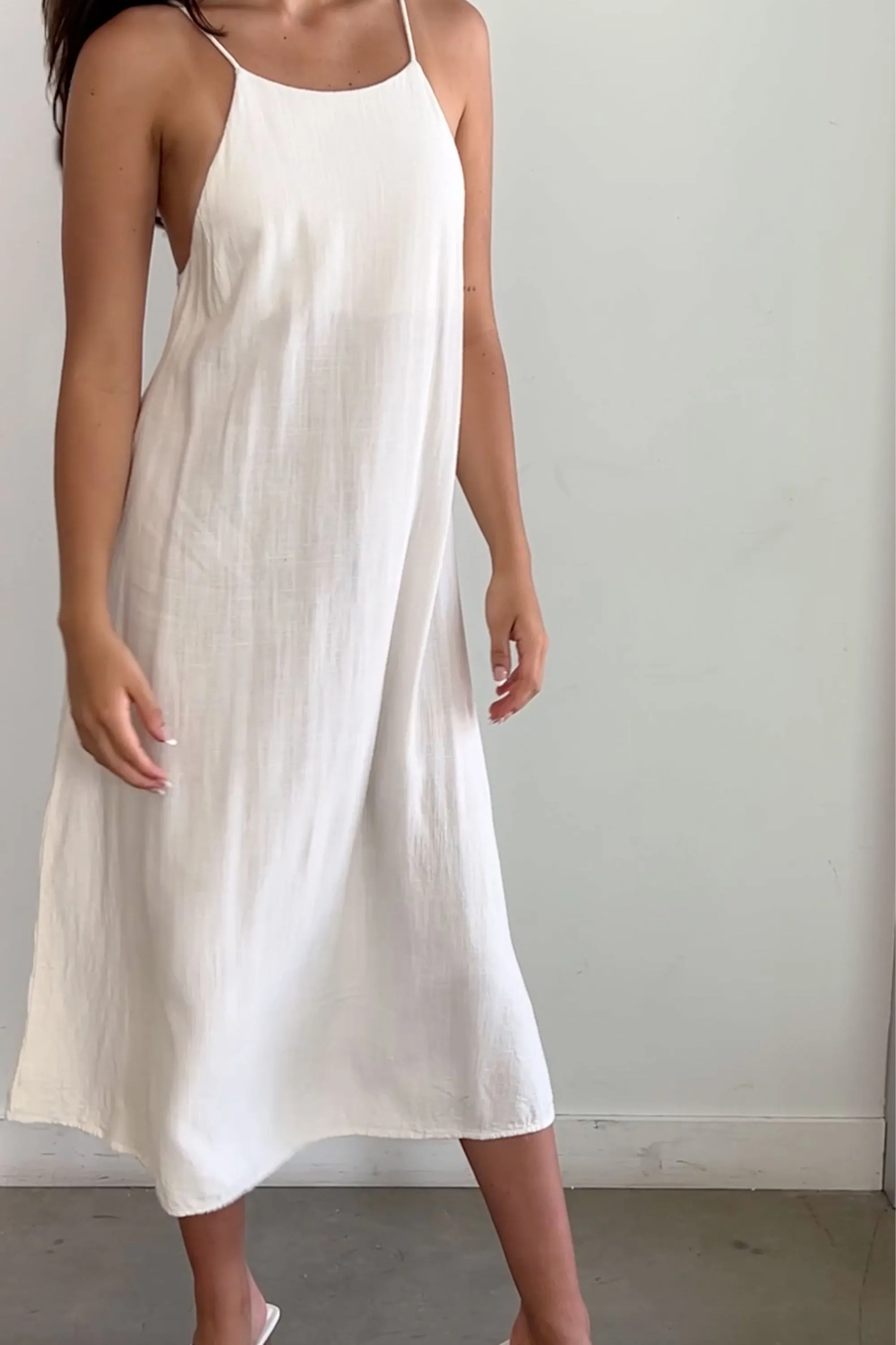 LINEN BLEND MIDI DRESS