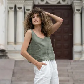 Linen Crop Top Ana Stone Green