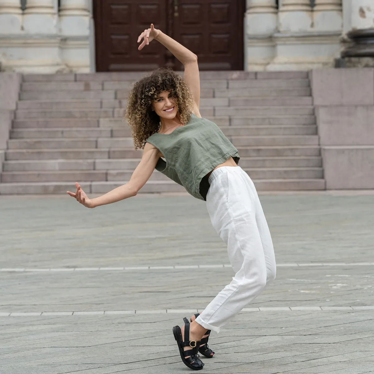 Linen Crop Top Ana Stone Green