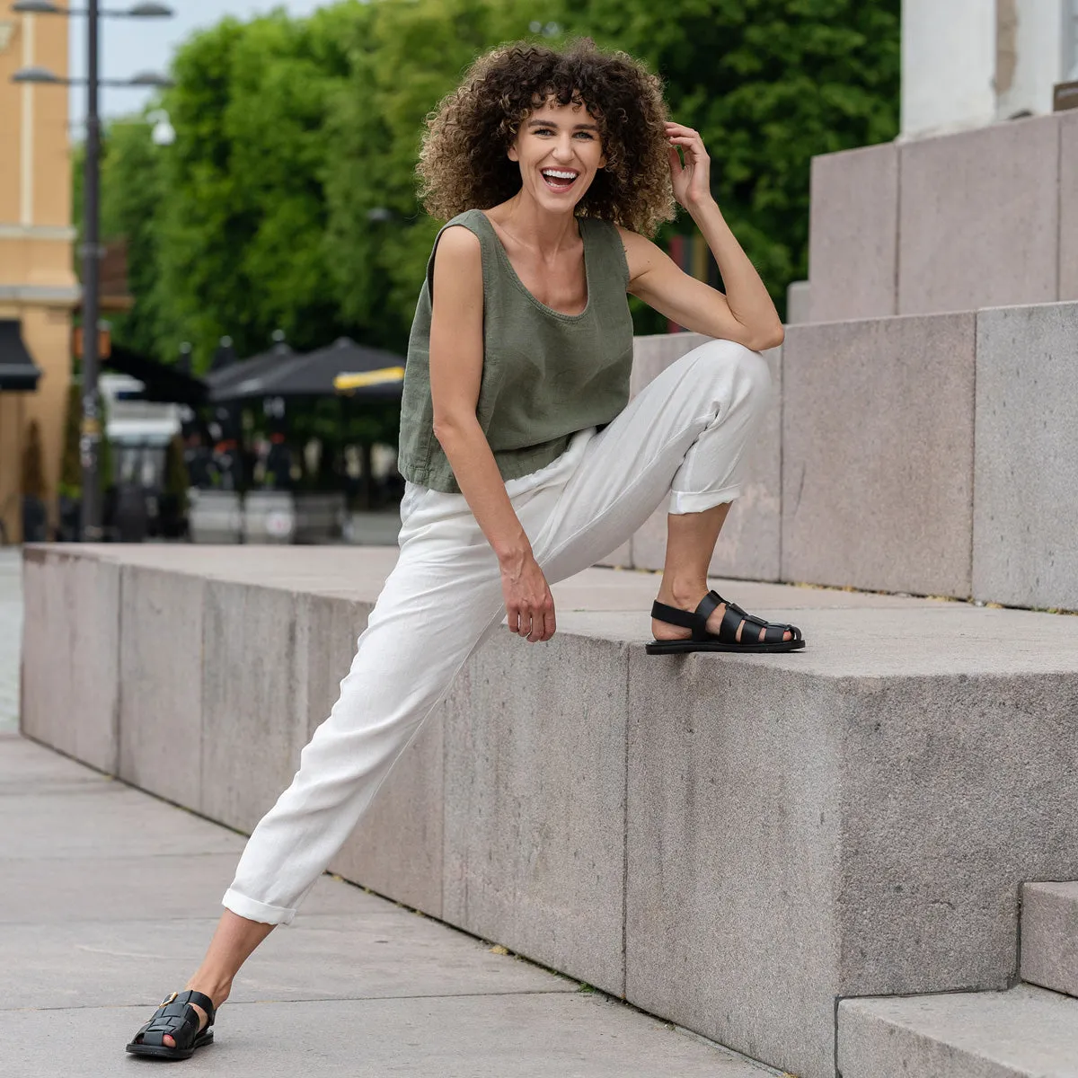 Linen Crop Top Ana Stone Green