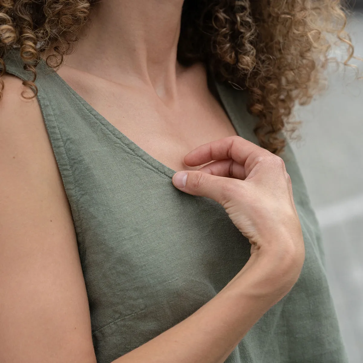 Linen Crop Top Ana Stone Green