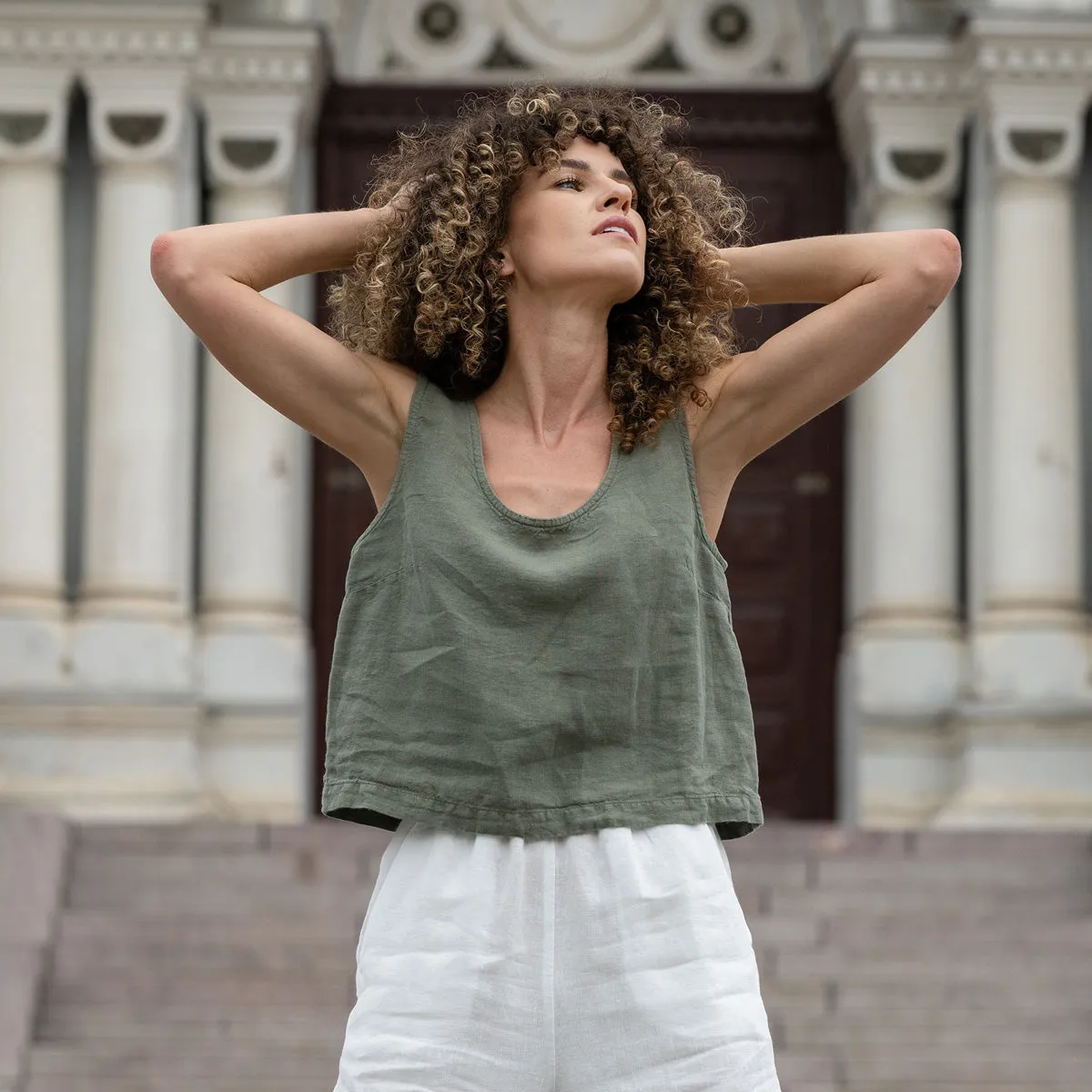 Linen Crop Top Ana Stone Green