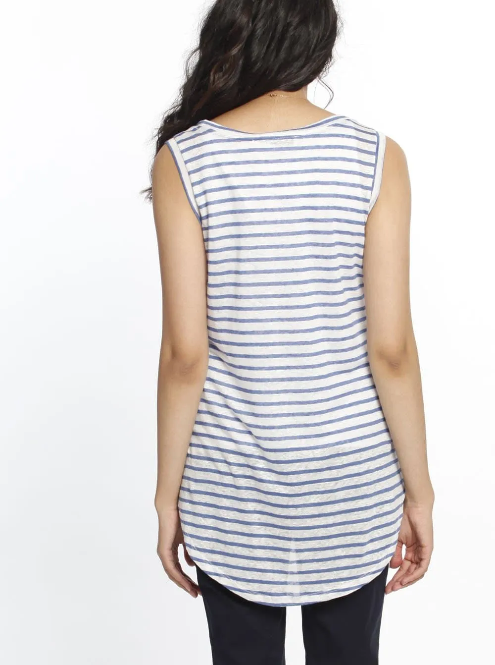 Linen Nursing Top with Double Lining - Blue Stripes