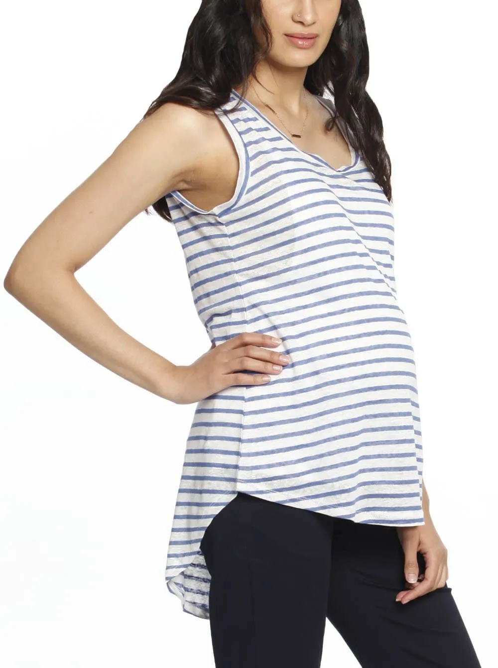 Linen Nursing Top with Double Lining - Blue Stripes