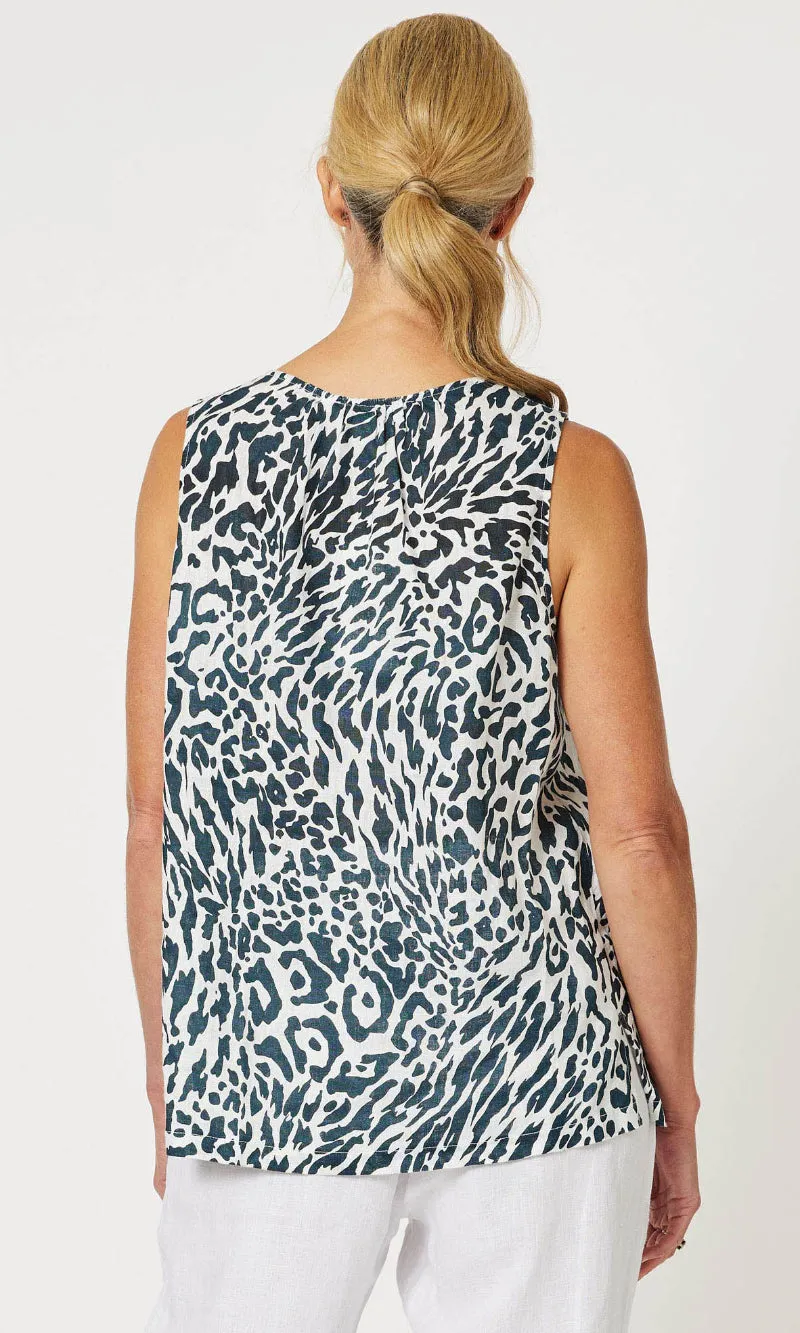 Linen Tank Top Cape Print