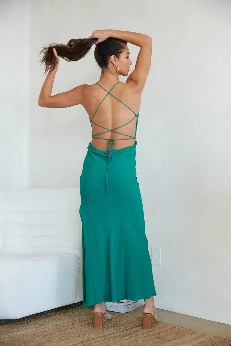 Lissa Cowl Neck Open Back Midi Dress