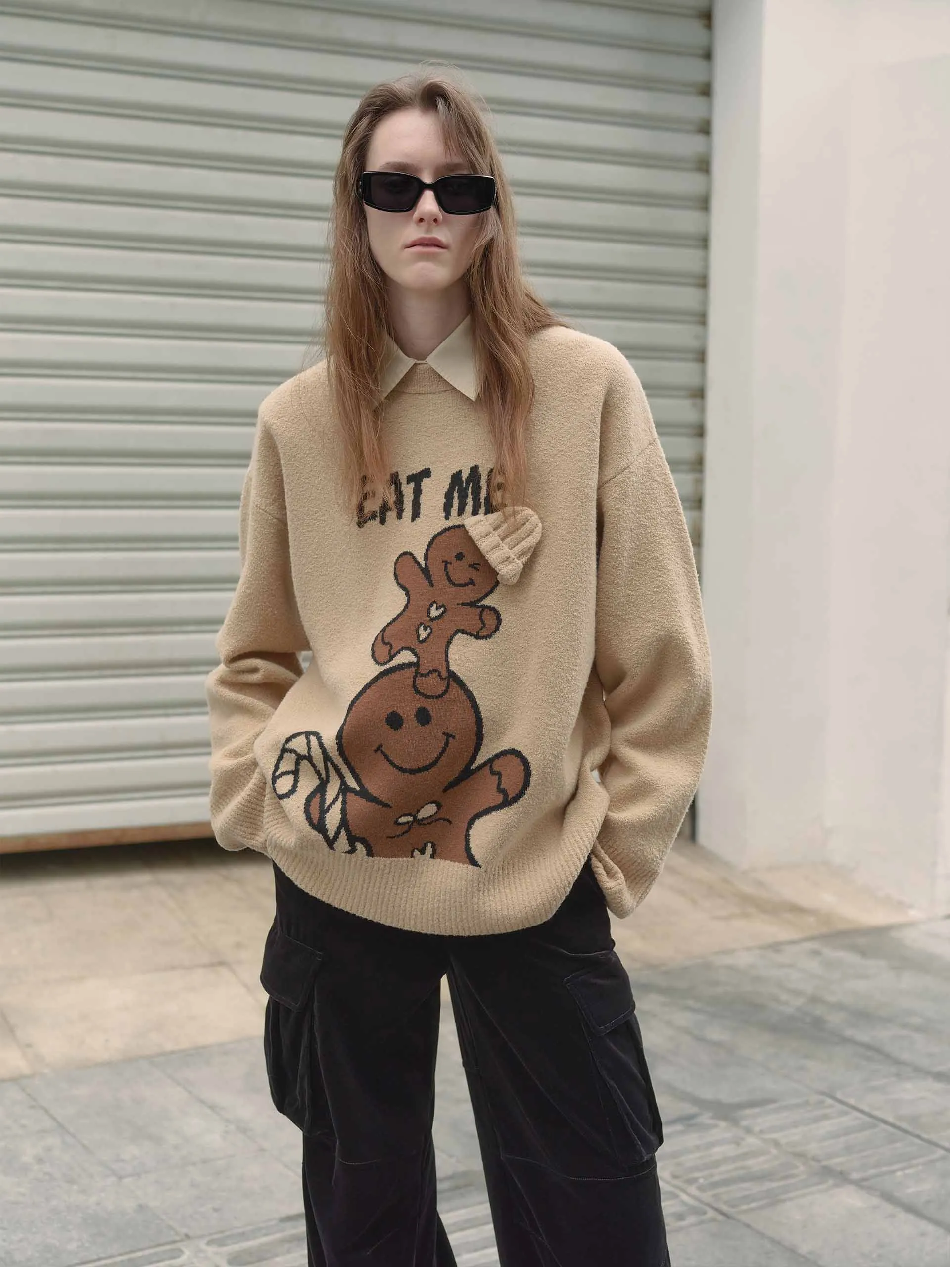 Loose Cartoon Print Sweater