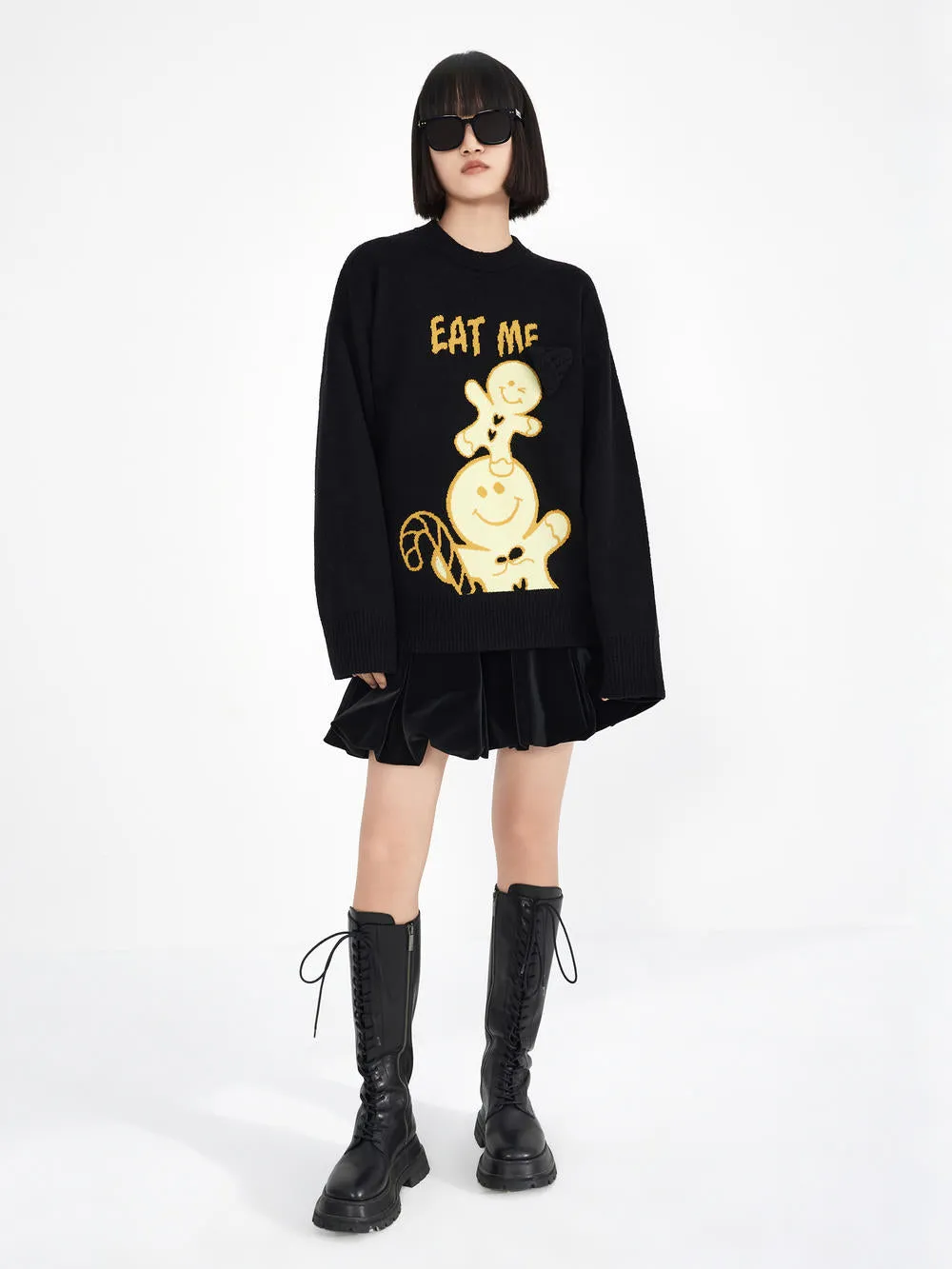 Loose Cartoon Print Sweater