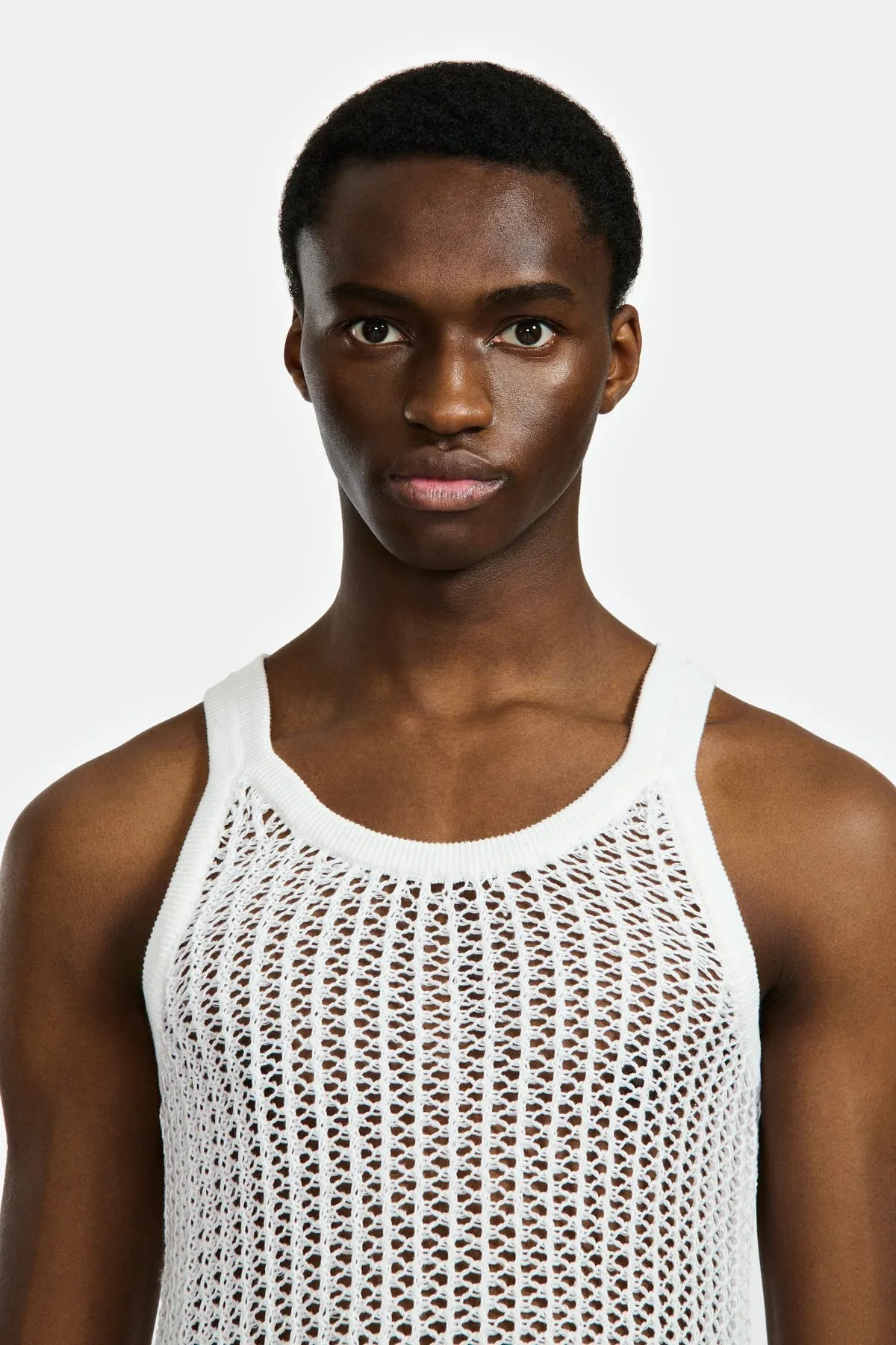 Louis Gabriel Nouchi NET STITCH KNITTED TANK TOP WHITE