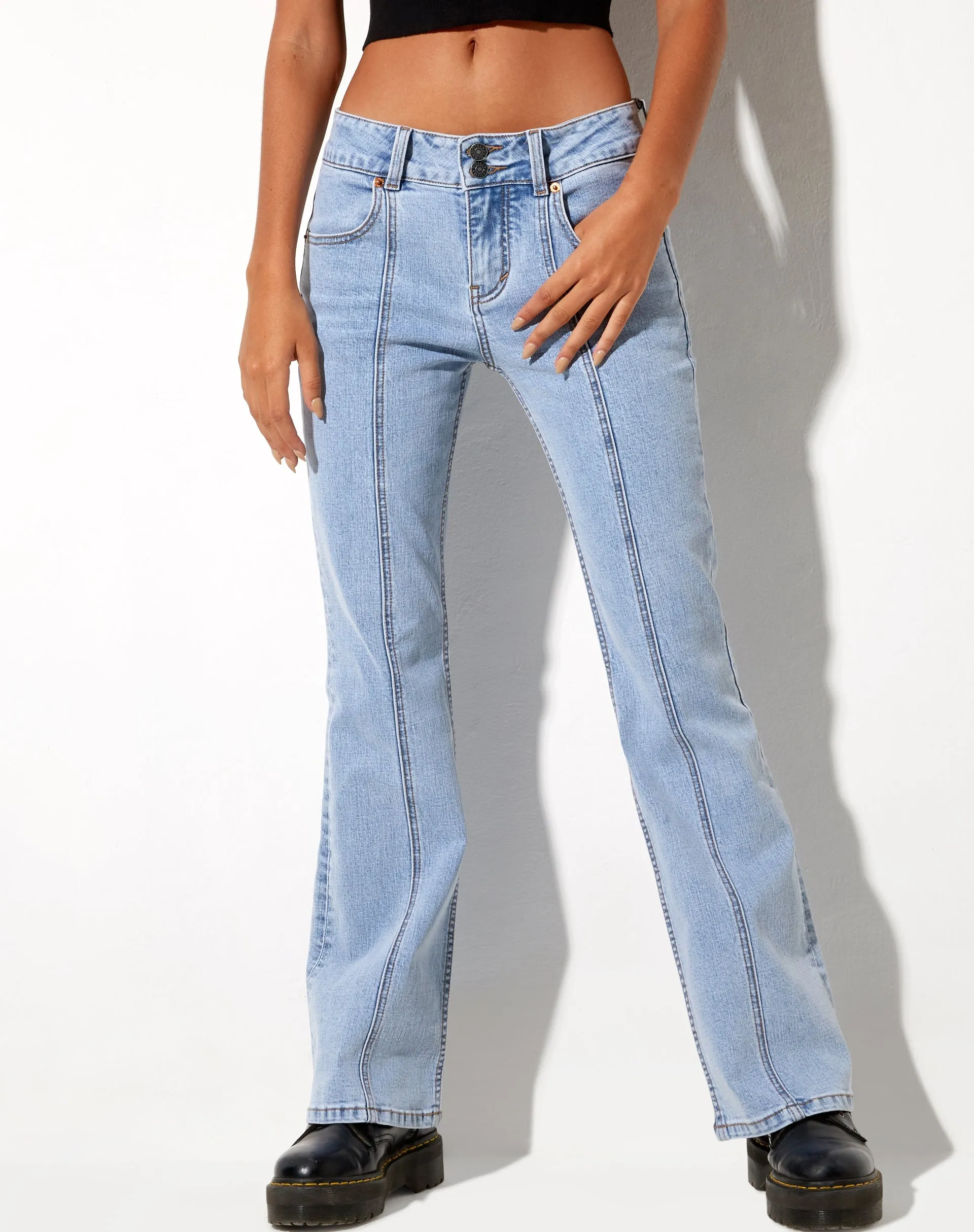 Low Rise Seam Jeans in Super Light Wash Blue