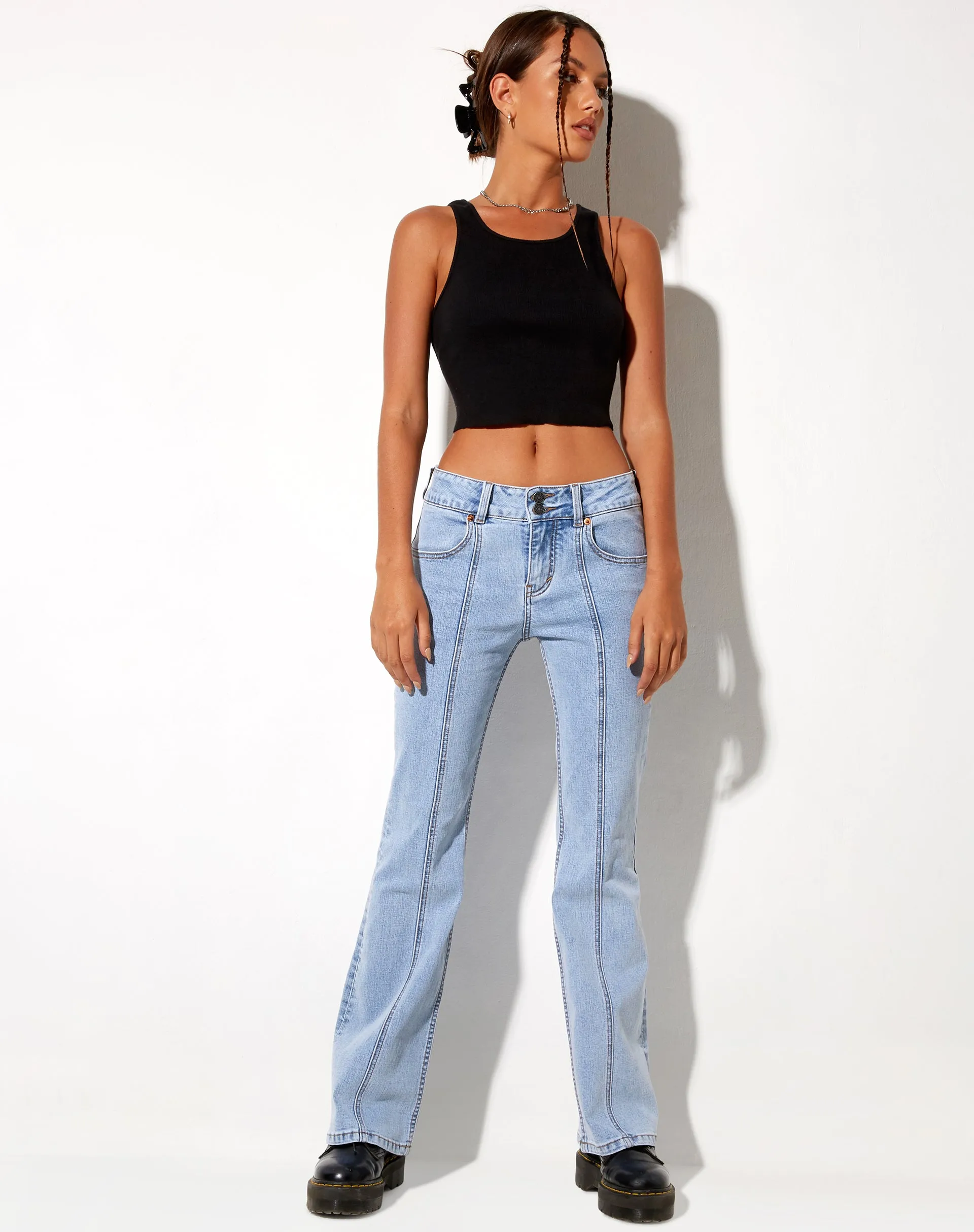 Low Rise Seam Jeans in Super Light Wash Blue