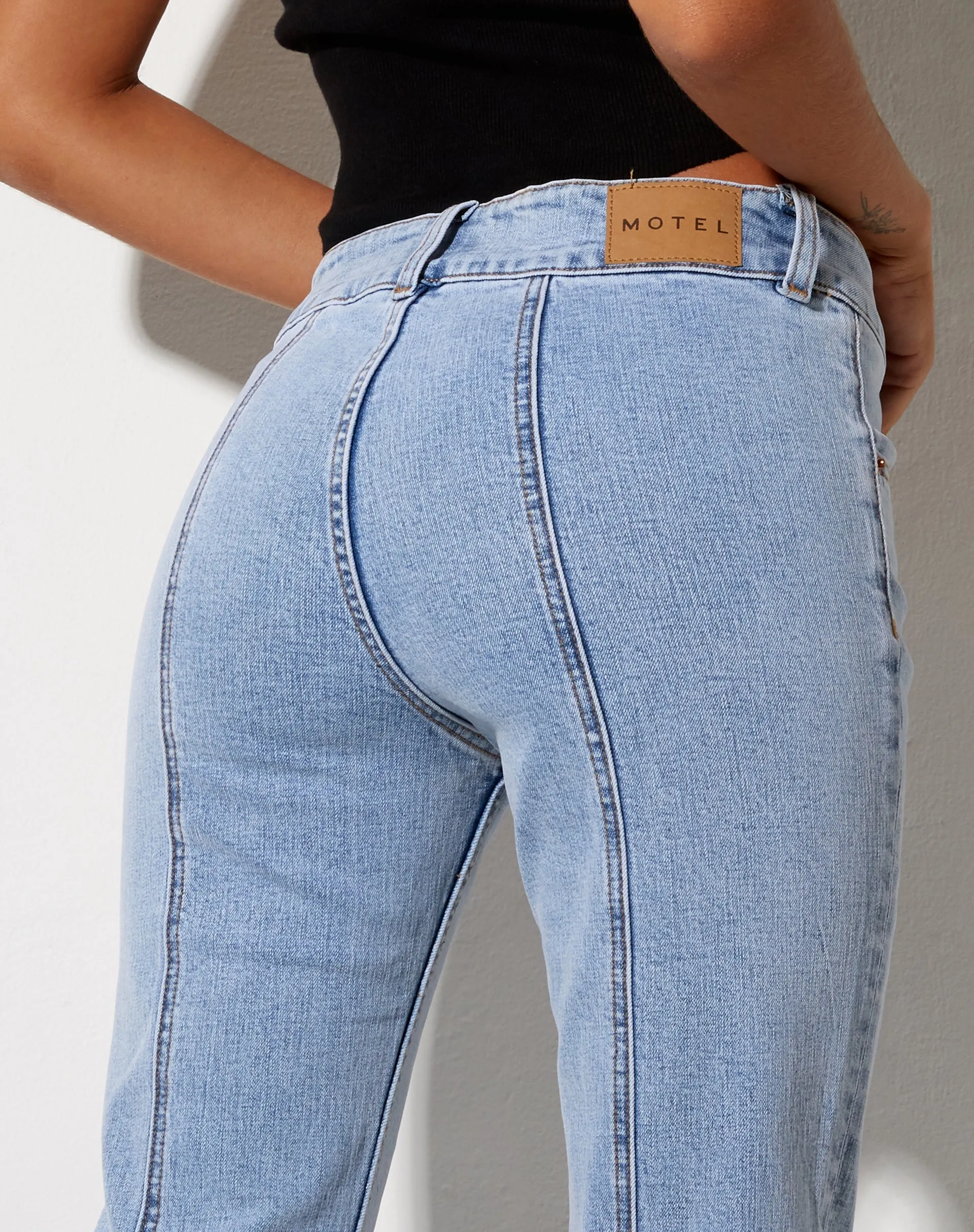 Low Rise Seam Jeans in Super Light Wash Blue