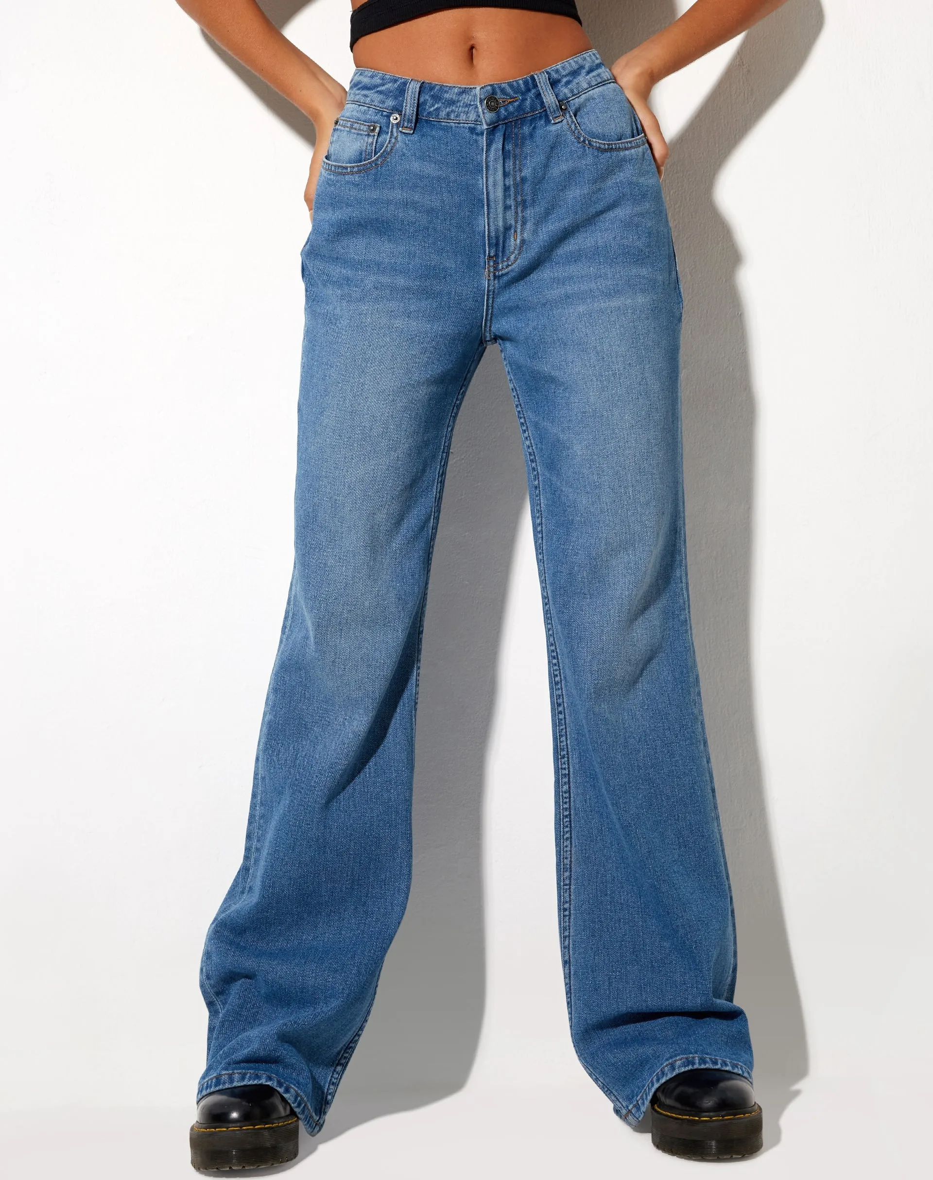 Low Slung Jeans in Blue Wash