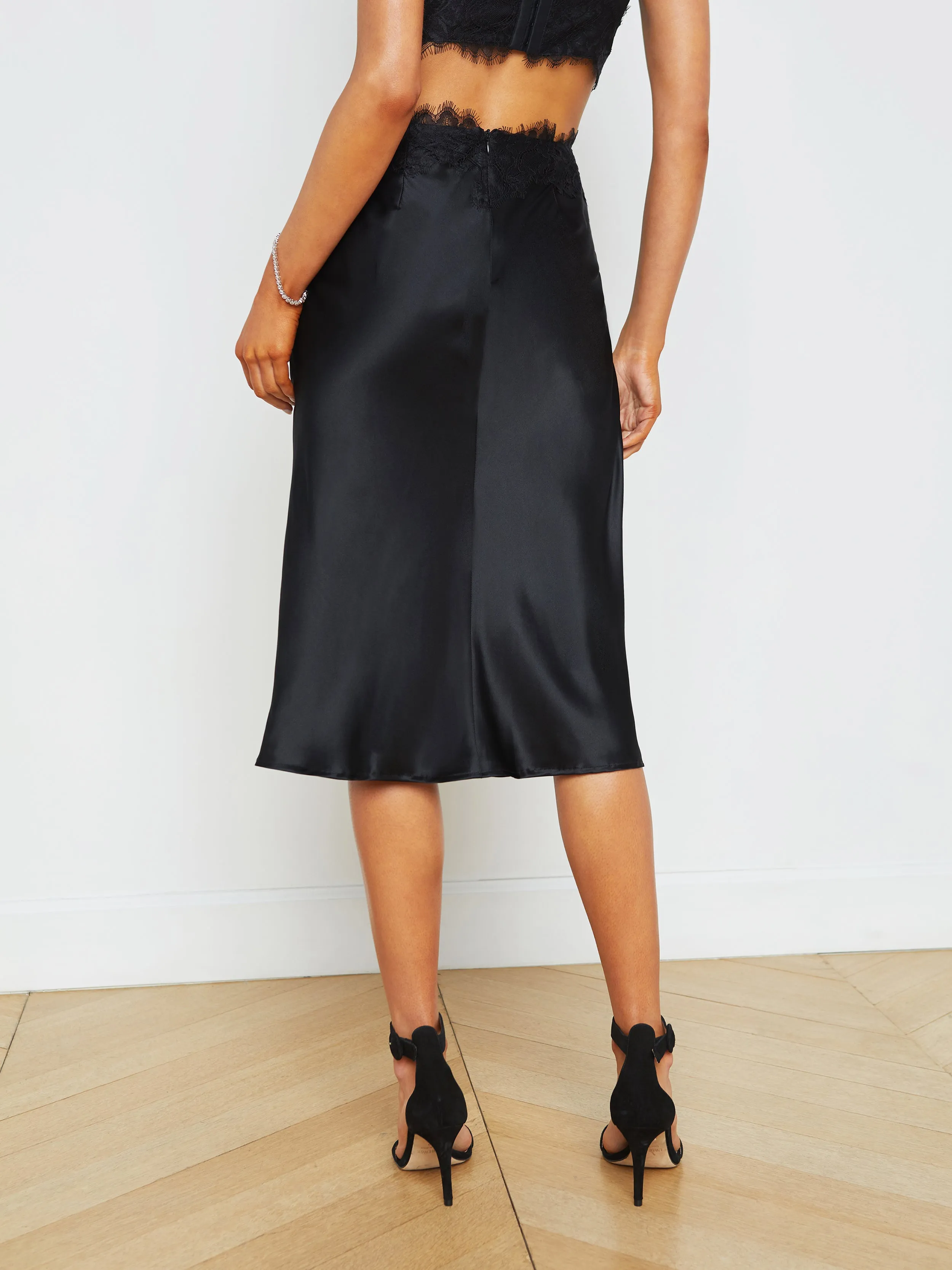 Loyal Lace-Trim Silk Skirt