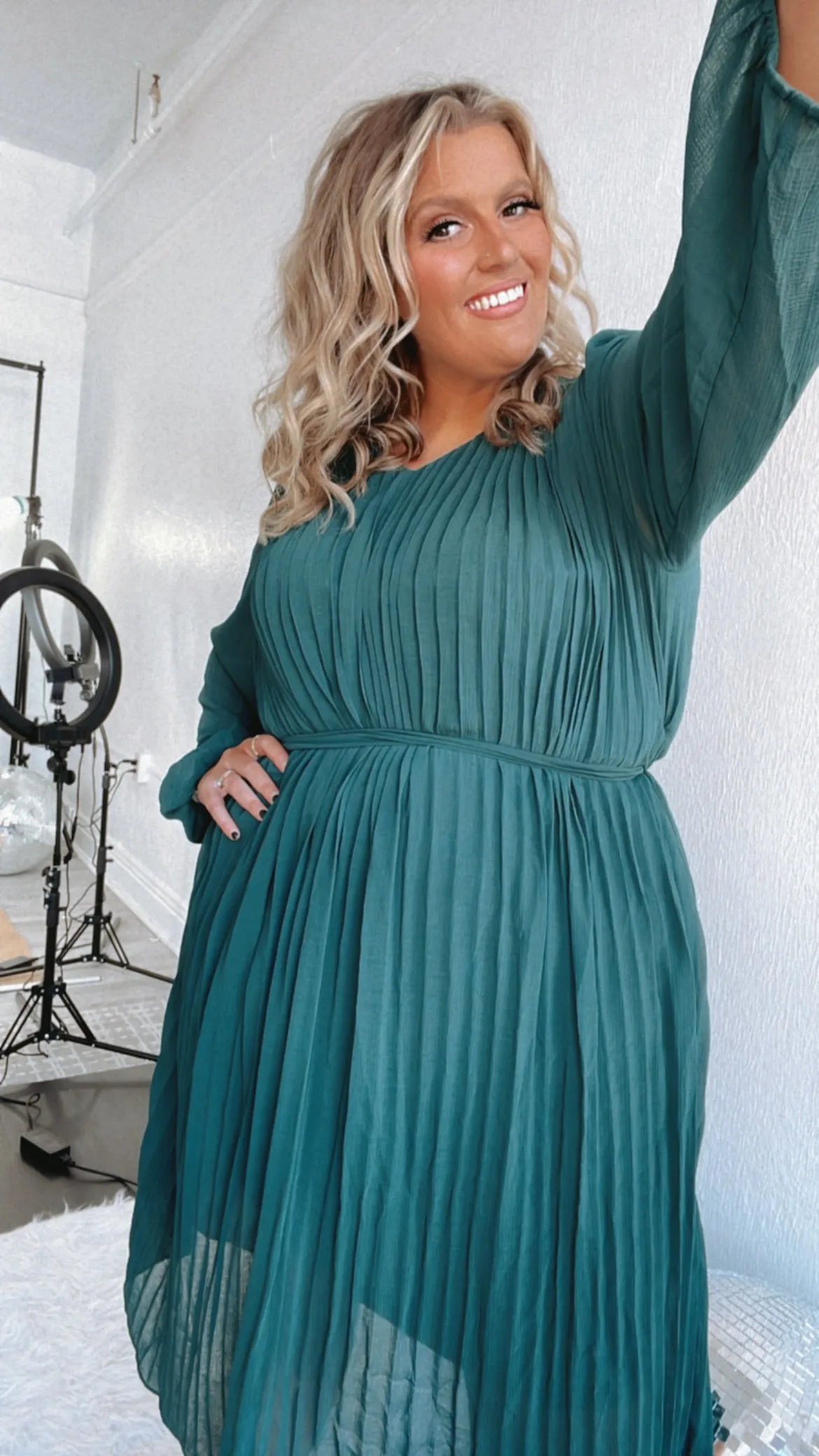 Main Event Long Sleeve Midi Dress, Sea Green