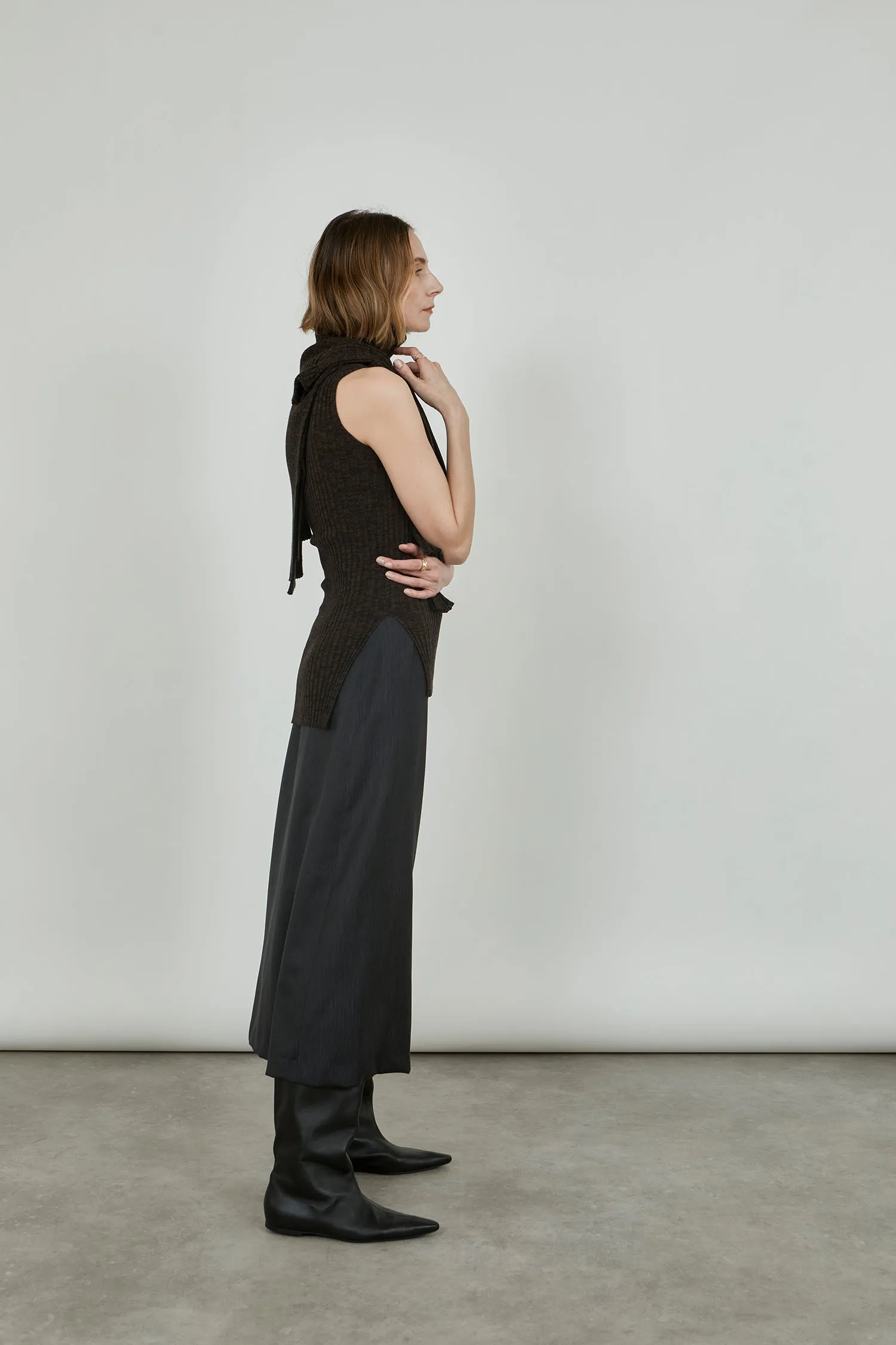 Mei skirt | Black striped - Virgin wool, silk & cotton blend