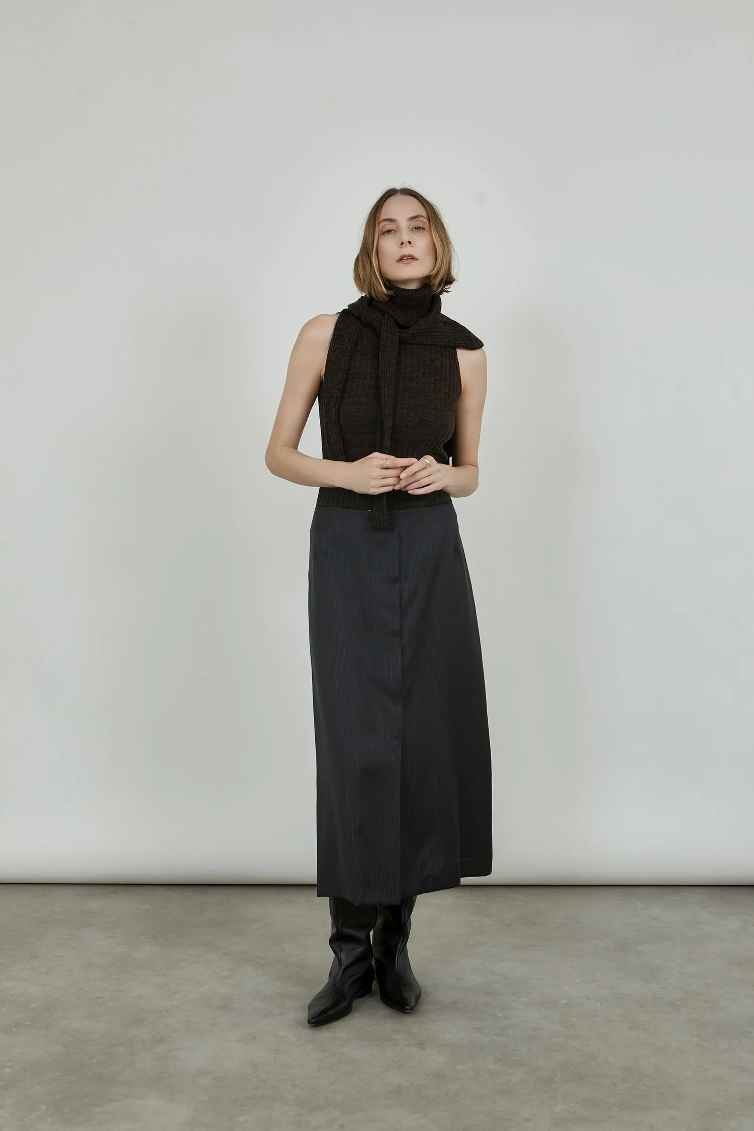 Mei skirt | Black striped - Virgin wool, silk & cotton blend