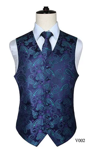 Men's Classic Paisley Jacquard Waistcoat Vest Handkerchief