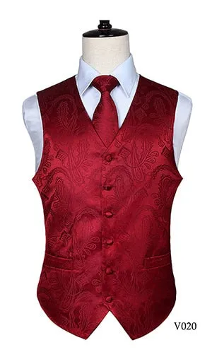 Men's Classic Paisley Jacquard Waistcoat Vest Handkerchief